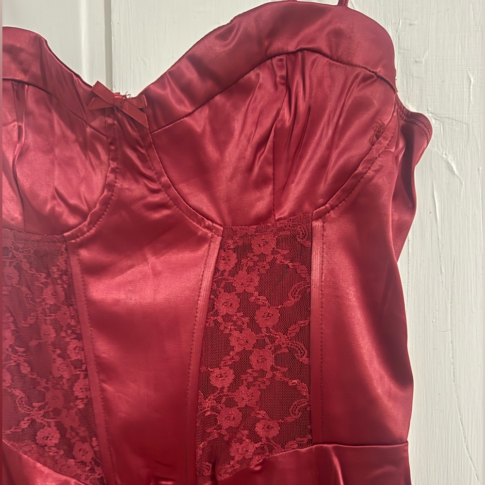 NWT FASHION NOVA spellbound CORSET Red Stretch Satin Micro Mini Dress XL - Picture 2 of 8
